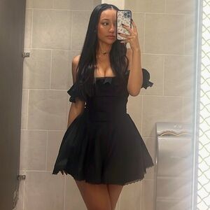 Black Mini Dress- House of CB Dress (Jemima Black Pin Tuck Pleated Dress)